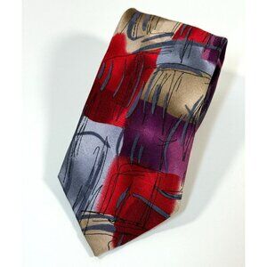 J. Garcia Tie Collection Fifty-Four Scales Abstract Red Purple Gray Silk